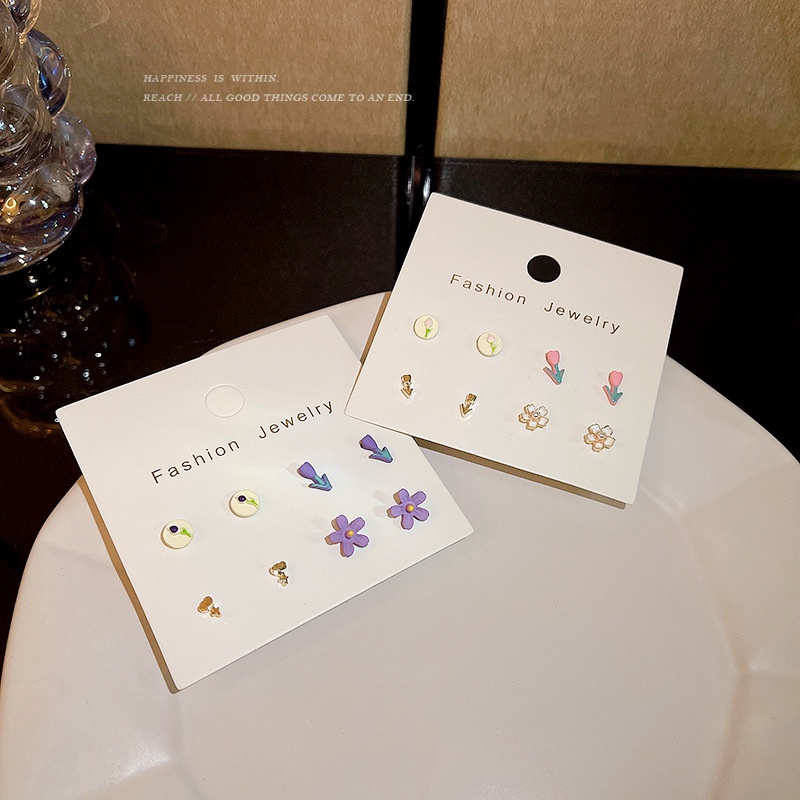 Bộ Khuyên Tai S925 Hình Hoa Tulip Hồng Tím Mini Thời Trang Cho Nữ