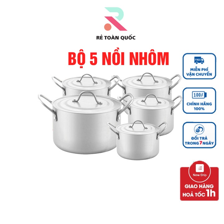 Combo 5 nồi nhôm cao cấp dùng cho bêp ga bếp hồng ngoại( TABIHOME)