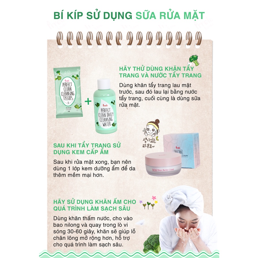 Bộ sản phẩm làm sạch 3 bước - Prreti Triple Cleansing khăn tẩy trang nước tẩy trang sữa rửa mặt làm sạch da tự nhiên