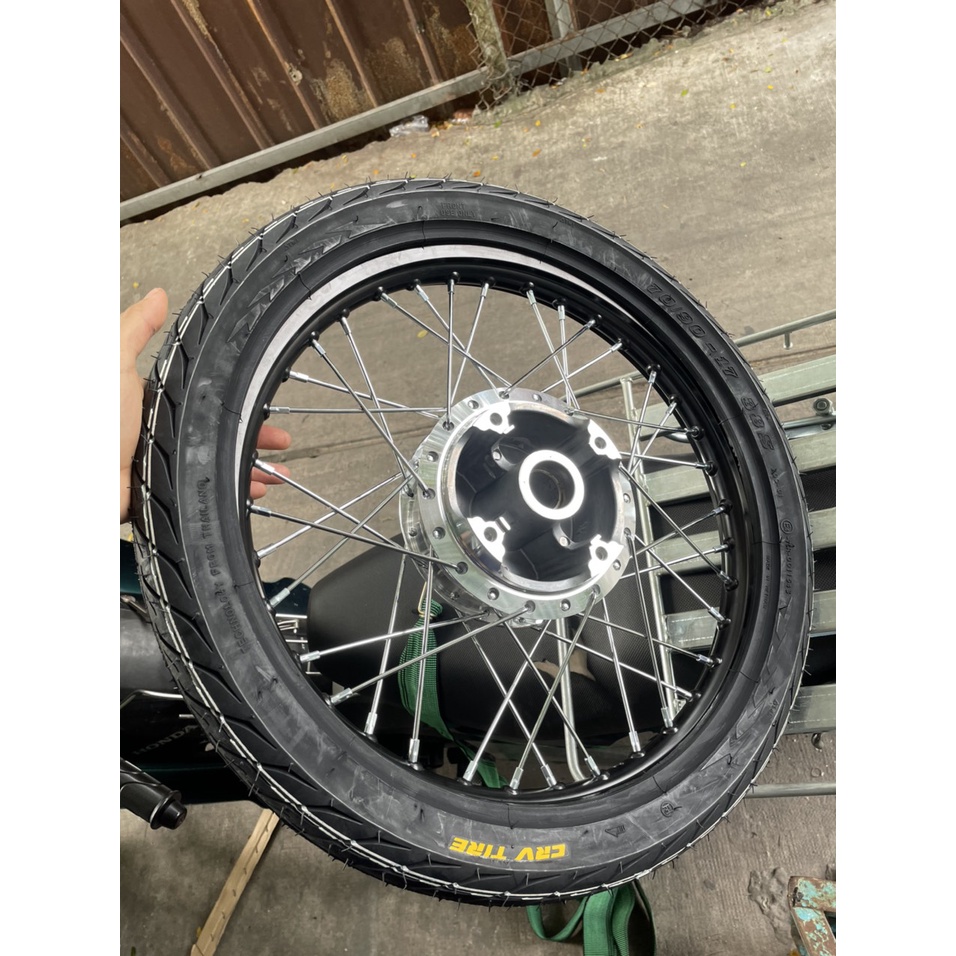Bộ Căm Đùm Niềng Nhôm Đen DaLE crom sáng bóng full bộ + vỏ ruột 60/90 và 70/90