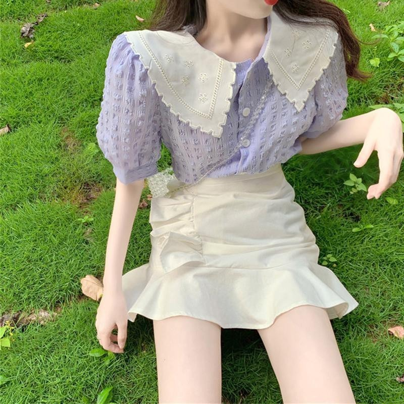 Áo Sơ Mi Ngắn Tay Cổ Búp Bê Thời Trang Mùa Hè Hàn Quốc 210512 | BigBuy360 - bigbuy360.vn