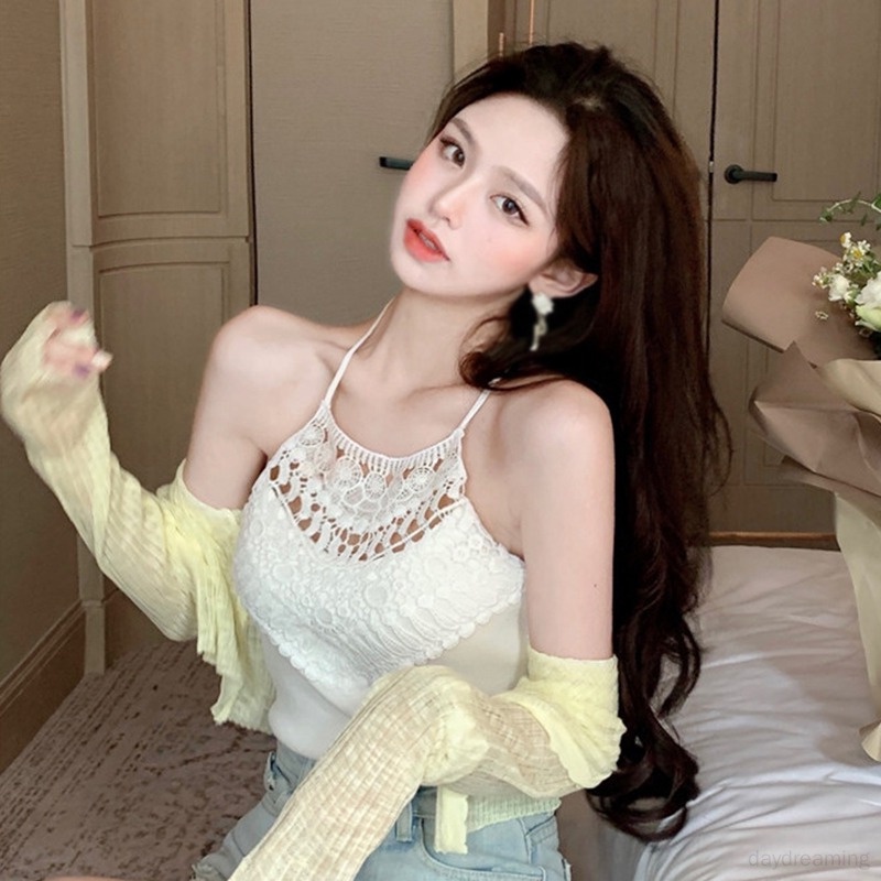 Áo Croptop Cổ Yếm Phối Ren Thời Trang Mùa Hè Cho Nữ