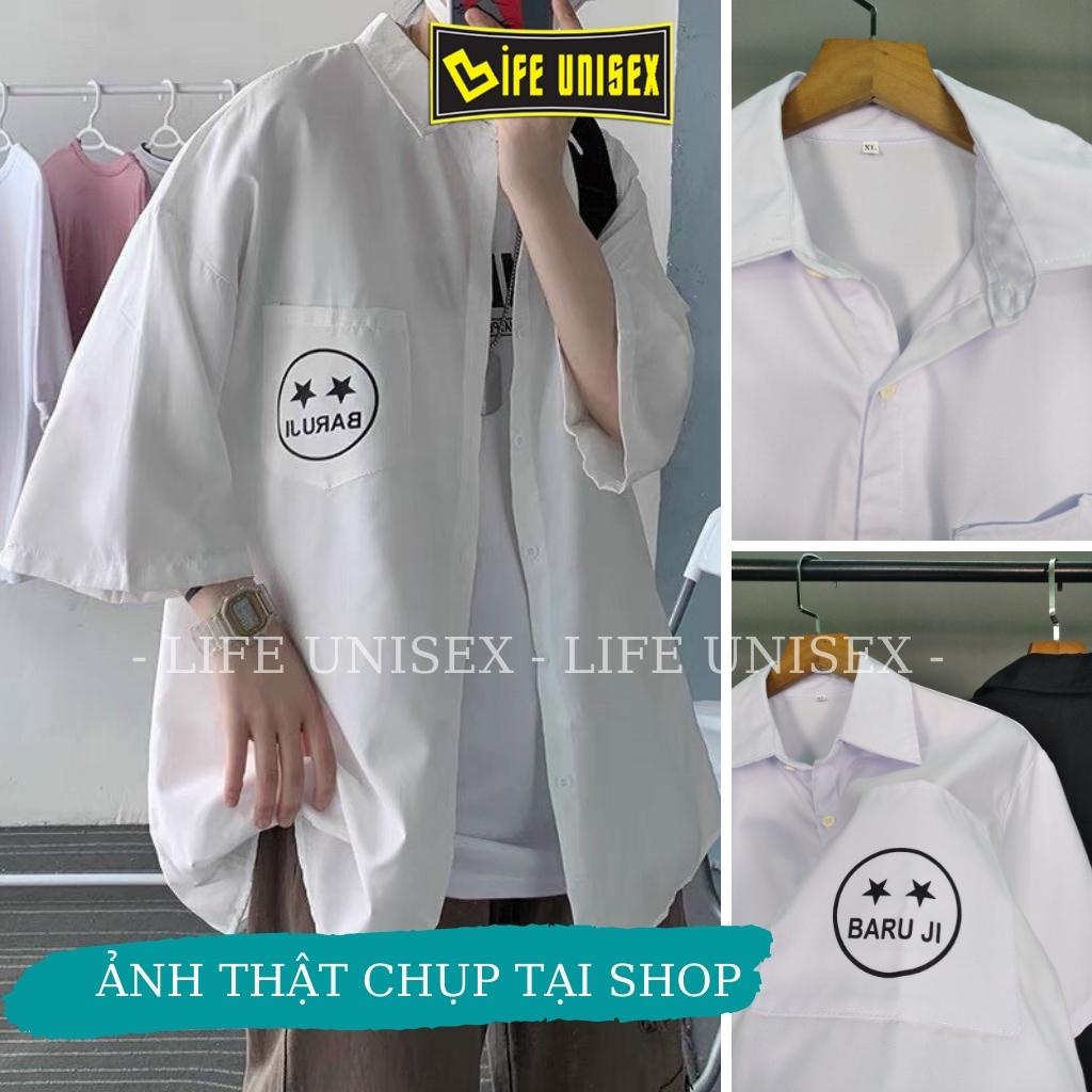 Áo Sơ Mi Kaki in MẶT CƯỜI BARUJI Form Rộng Nam Nữ Life Unisex