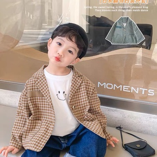 Áo Khoác Vest Sọc Caro Phong Cách Nhật Bản Thời Trang Xuân Thu Cho Bé Trai