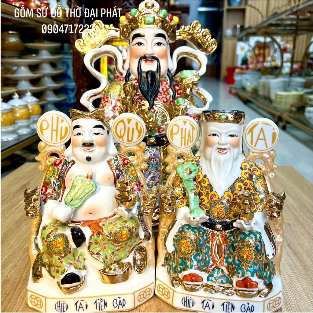 Tượng Thần Tiền, Thần Tài Thổ Địa Gấm đỏ cap cấp chất liệu gốm sứ
