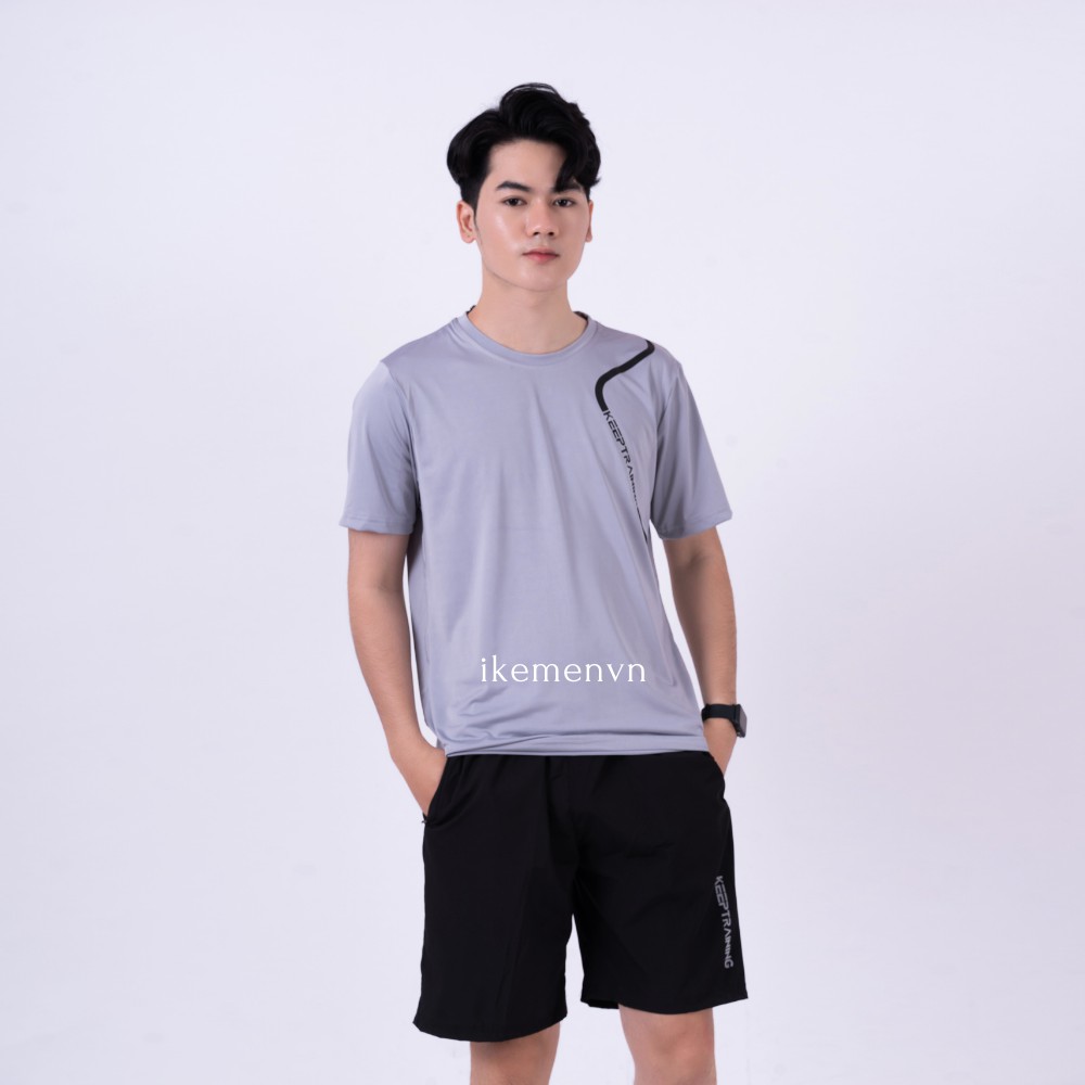 Bộ thể thao nam cổ tròn chất thun lạnh, bộ quần áo nam KEEP TRAINING co giãn nhẹ | BigBuy360 - bigbuy360.vn