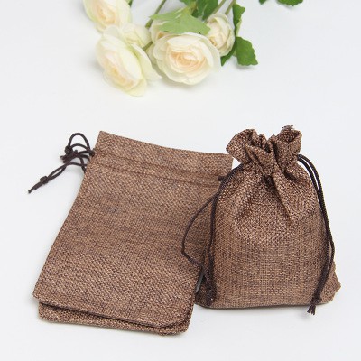 Túi vải bố thô dây rút handmade màu nâu socola kích thước 10x14cm - namimi