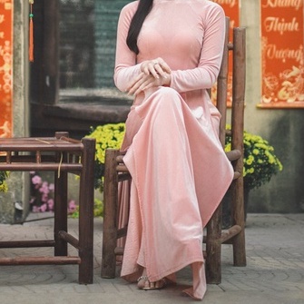 Áo Dài Nhung Hồng Phấn Truyền Thống May Sẵn Chất Vải Cao Cấp Mặc Dự Tiệc Lễ Tết Đẹp
