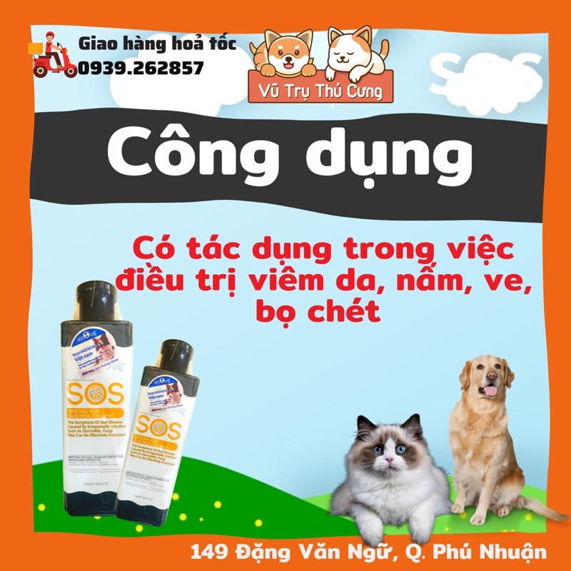 [Mã PET50K giảm Giảm 10% - Tối đa 50K đơn từ 250K] Sữa tắm SOS đen, ngừa ve rận, bọ chét cho thú cưng chó mèo 530ml