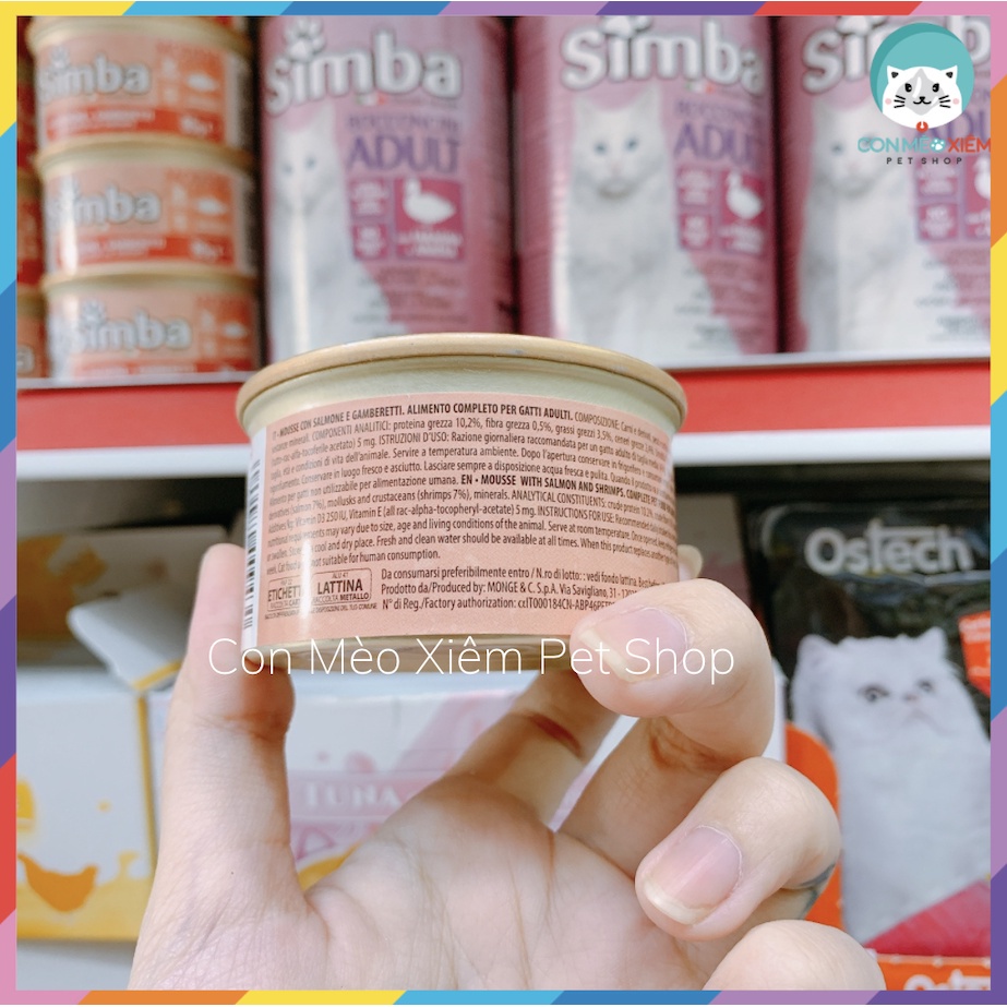 Pate cho mèo Simba italy mousse đặc vị cá hồi và tôm 85g , thức ăn lon vị gà cá ngừ tăng cân mập mèo ốm còi Con Mèo Xiê