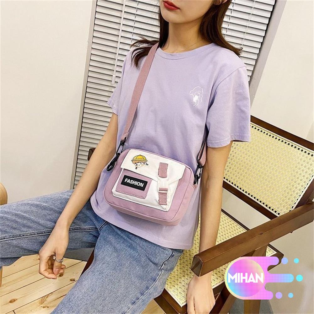 Túi đeo chéo canvas màu trơn dễ thương MIHAN1