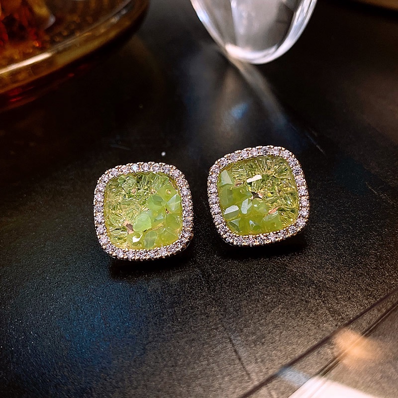 Khuyên Tai Hình Vuông Đính Đá Zircon 2022 Phong Cách Hàn Quốc