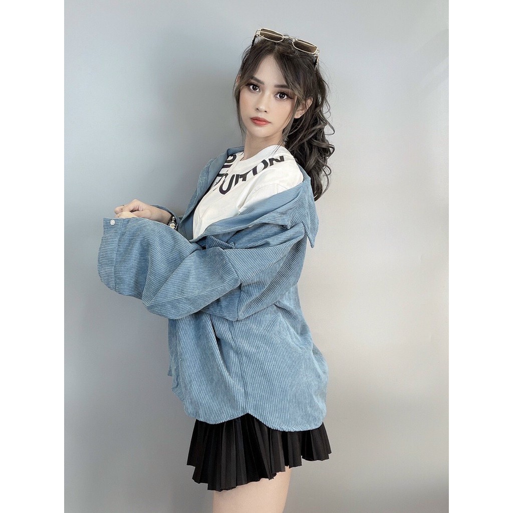 Áo Sơ Mi Nữ Form Rộng dài tay, Áo Sơ Mi Nữ Cổ Bẻ Chất Nhung Tăm Quảng Châu | BigBuy360 - bigbuy360.vn