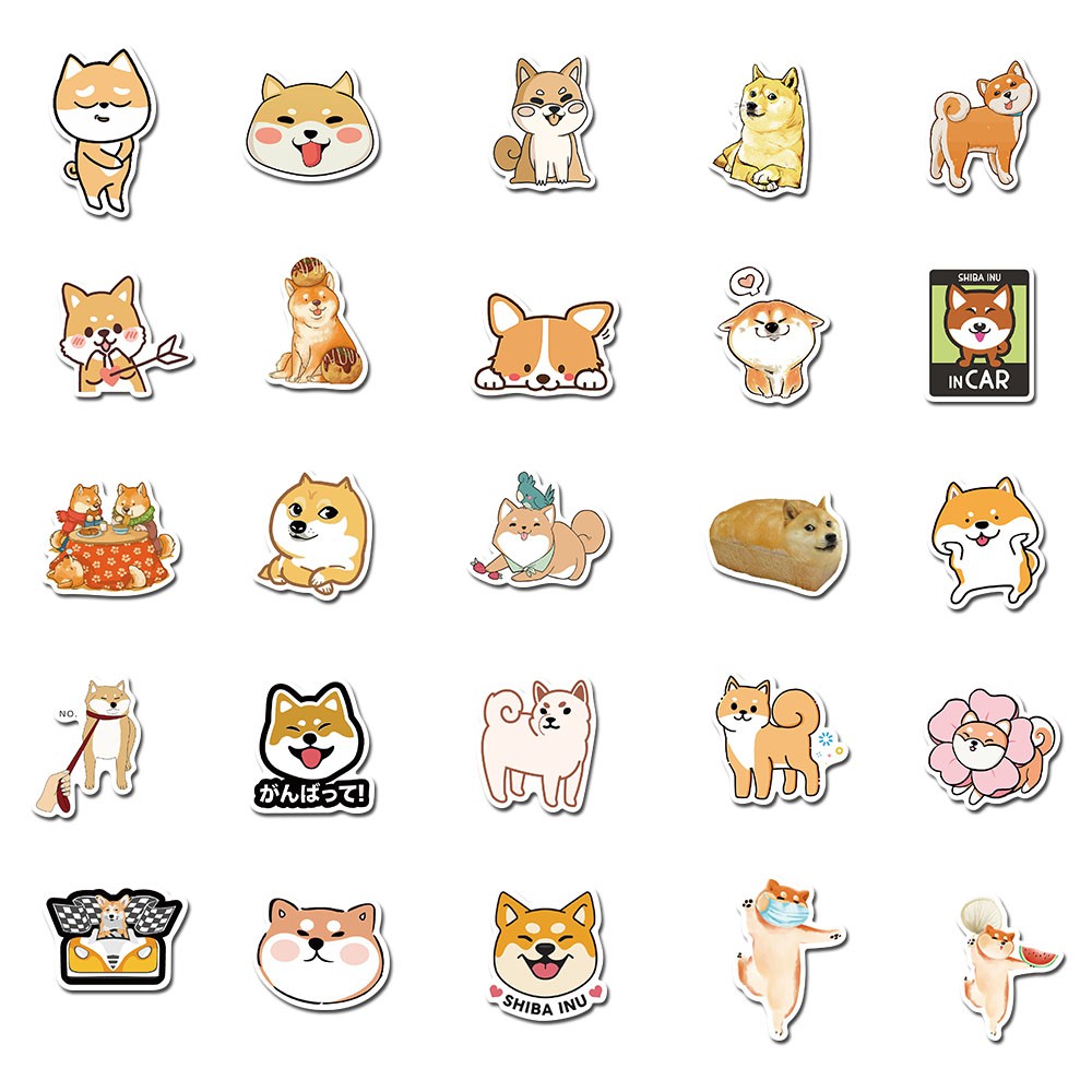 Bộ 50 miếng dán in họa tiết cún cưng Shiba đáng yêu