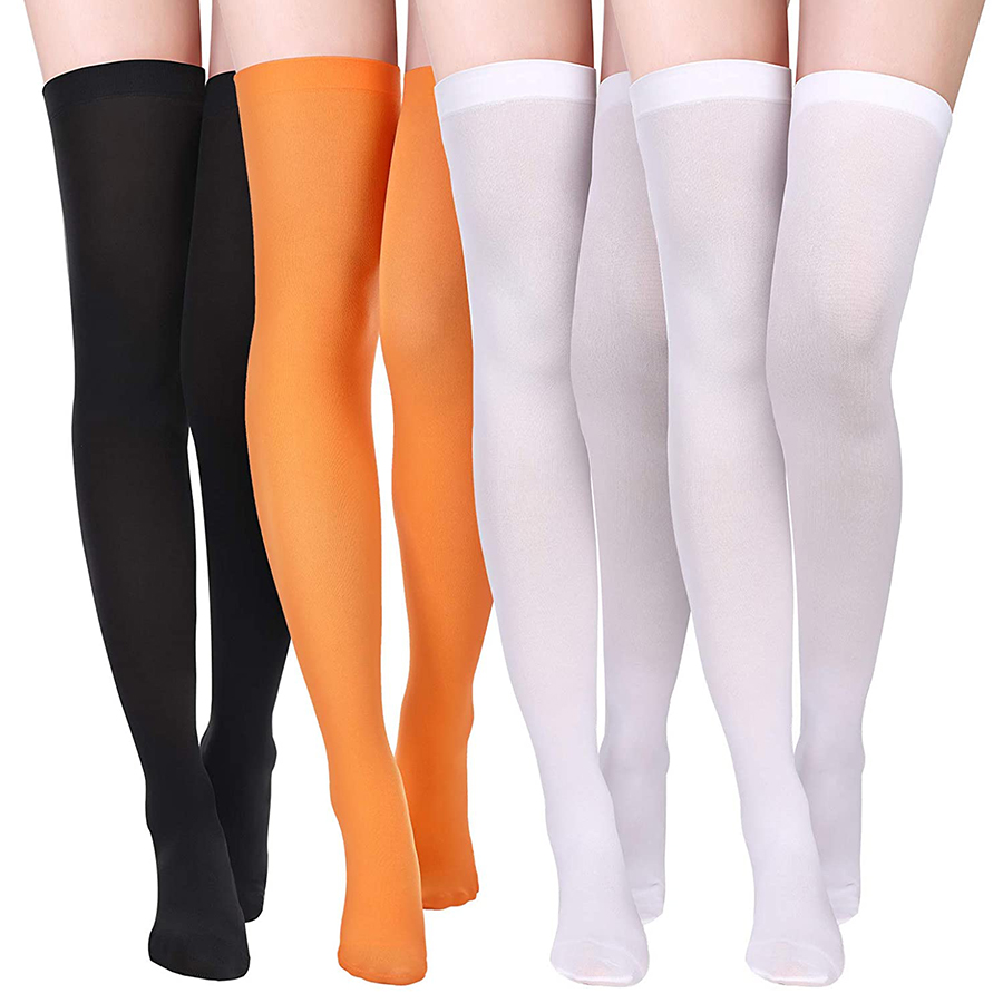 Tất dài qua đầu gối màu trơn bằng cotton mỏng phong cách Nhật Bản quyến rũ cho nữ