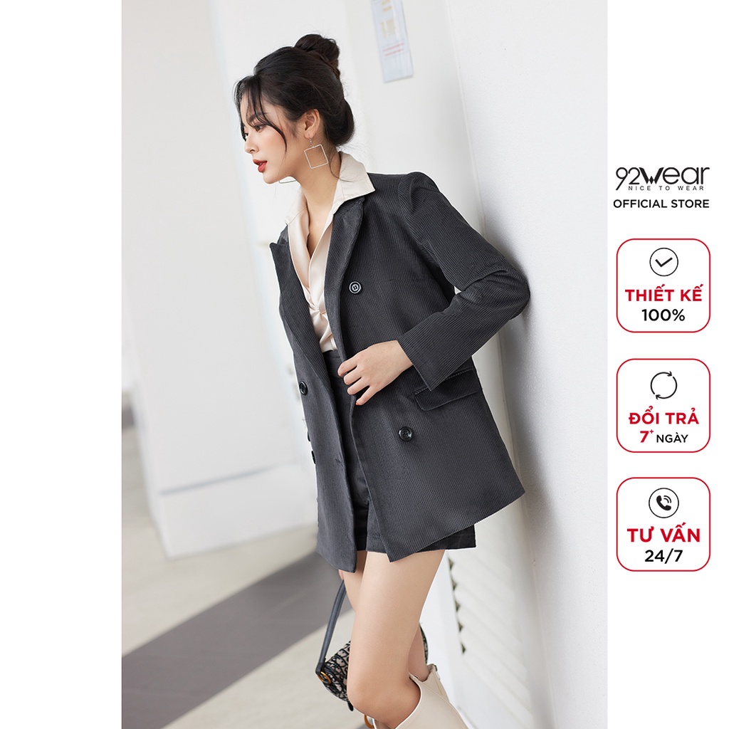 Áo vest nữ 92WEAR phong cách hàn quốc thiết kế trẻ trung dài tay, chất nhung tăm cao cấp VBA2112 | BigBuy360 - bigbuy360.vn