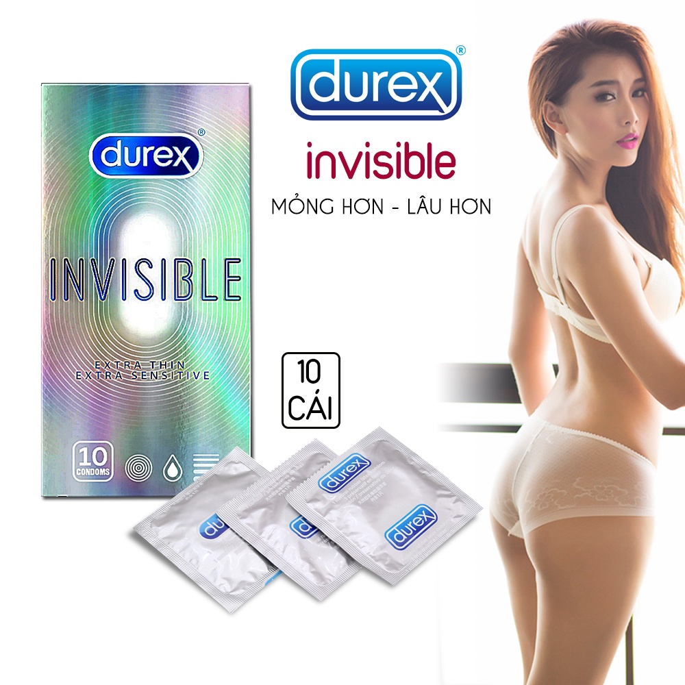 - Bao cao su Durex iNViSiBLE Siêu Mỏng Tăng Cảm Giác Thật - Size 52mm, Xuất Xứ Thái Lan - Hộp 10c