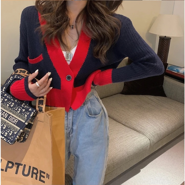 QADCOL Áo khoác cardigan dệt kim tay dài dáng ngắn thời trang cá tính cho nữ