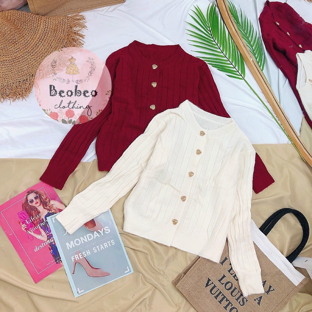 Áo khoác cardigan len phối nút tim 2 màu ulzzang