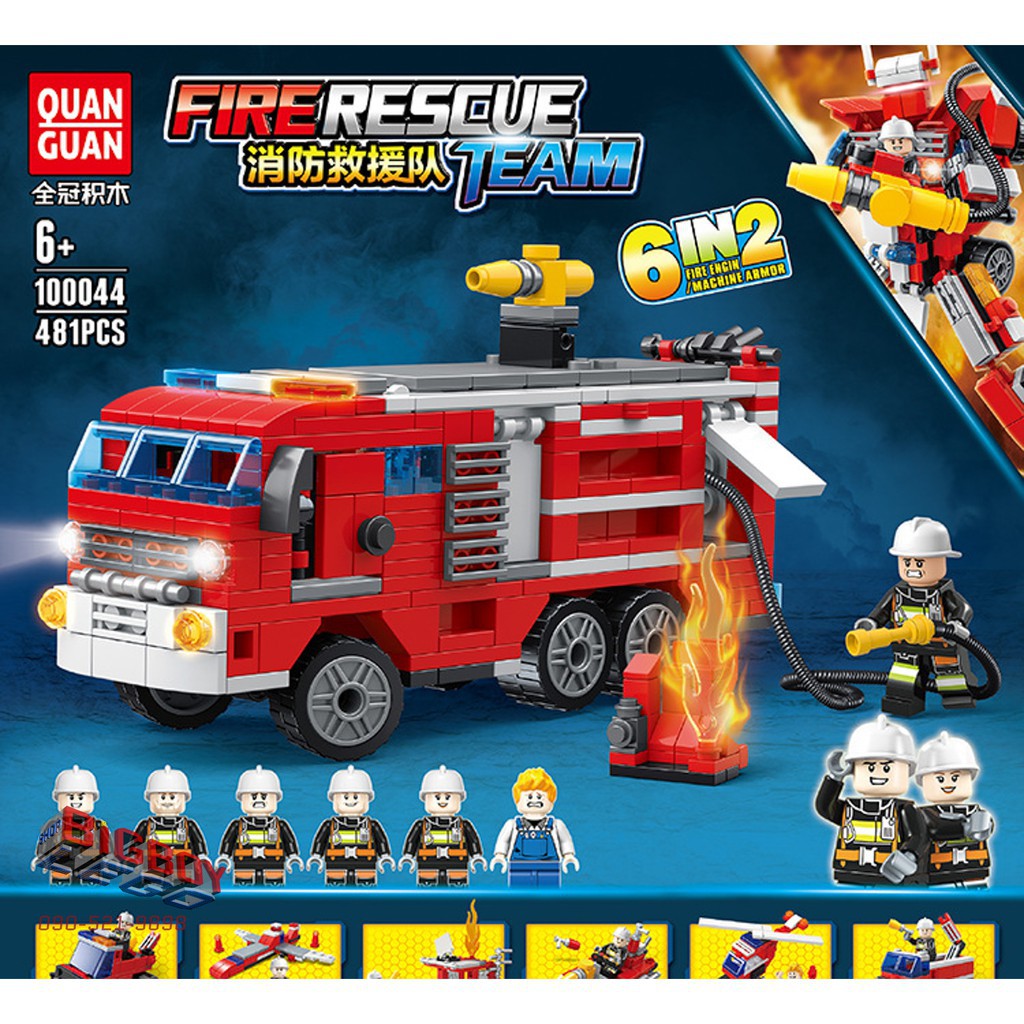 (SALE SHOCK) BỘ LEGO MÔ HÌNH XE CỨU HỎA 6IN1 MÃ 100044