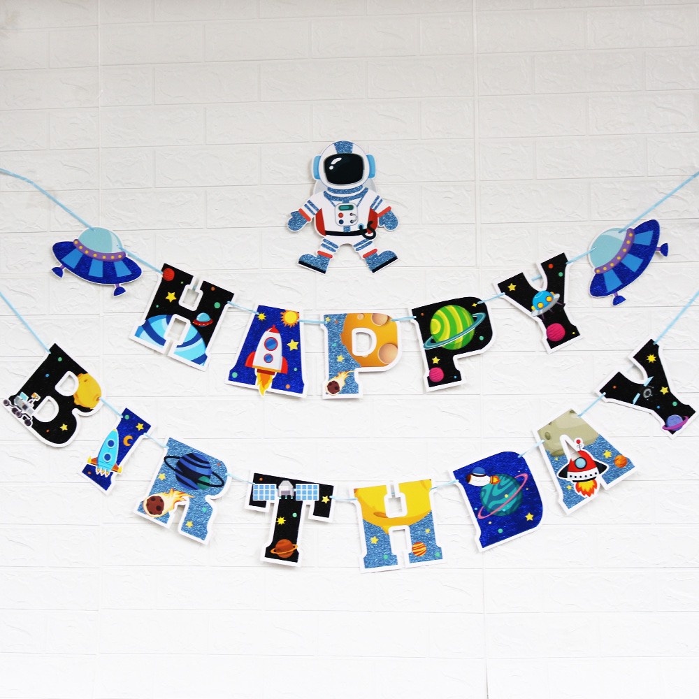 Dây Cờ Sinh Nhật Happy Birthday Phi Hành Gia , Phụ Kiện Trang Trí Sinh Nhật Siêu CuTe, Decor Tiệc ...