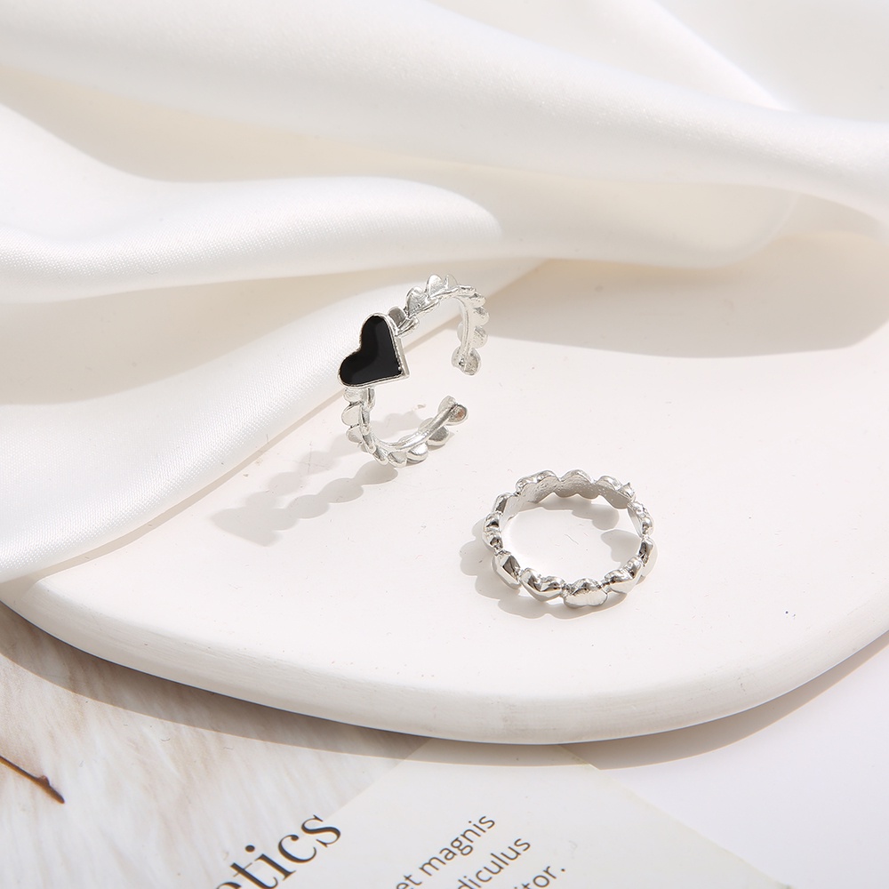 iF YOU Set 2 Nhẫn Bạc Hình Trái Tim Đen Phong Cách Cổ Điển Cho Nữ