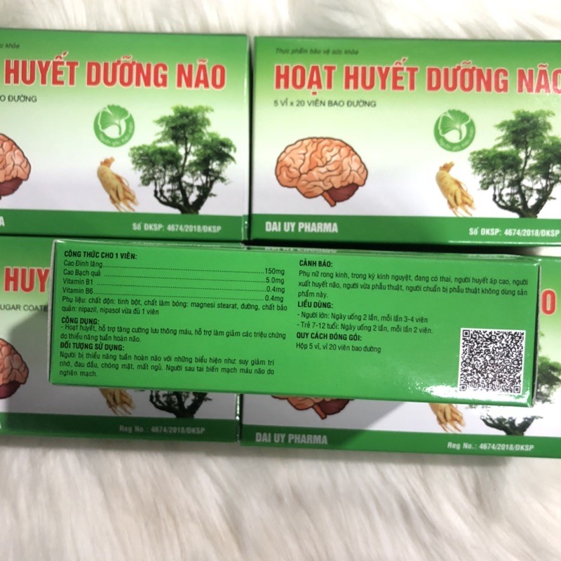 COMBO 5 hộp HOẠT HUYẾT DƯỠNG NÃO BAO ĐƯỜNG - hoạt huyết bổ não, tăng cường trí nhớ hộp 100 viên