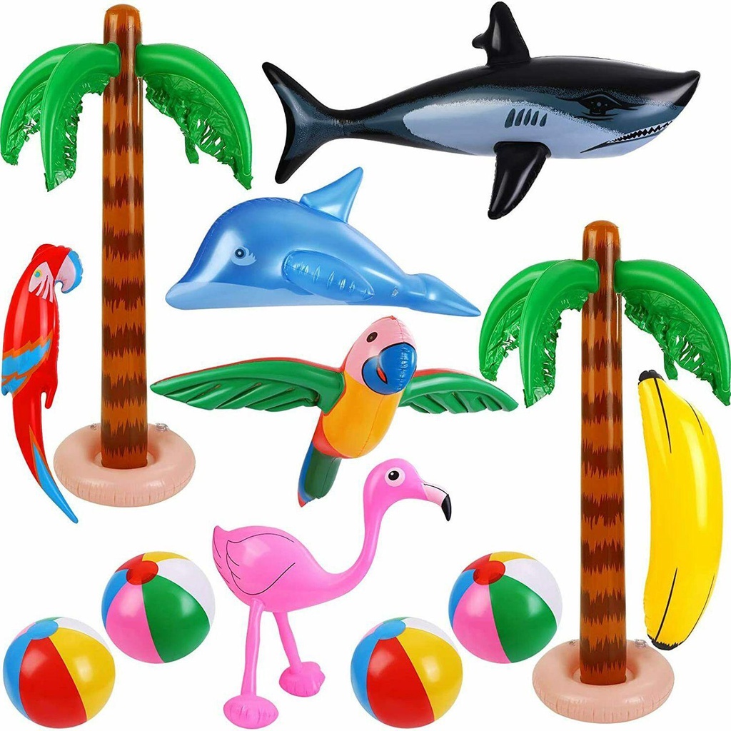 Set 12 Quả Bóng Tròn Họa Tiết Cây Cọ Hawaiian Độc Đáo Dùng Trang Trí Bữa Tiệc DIY