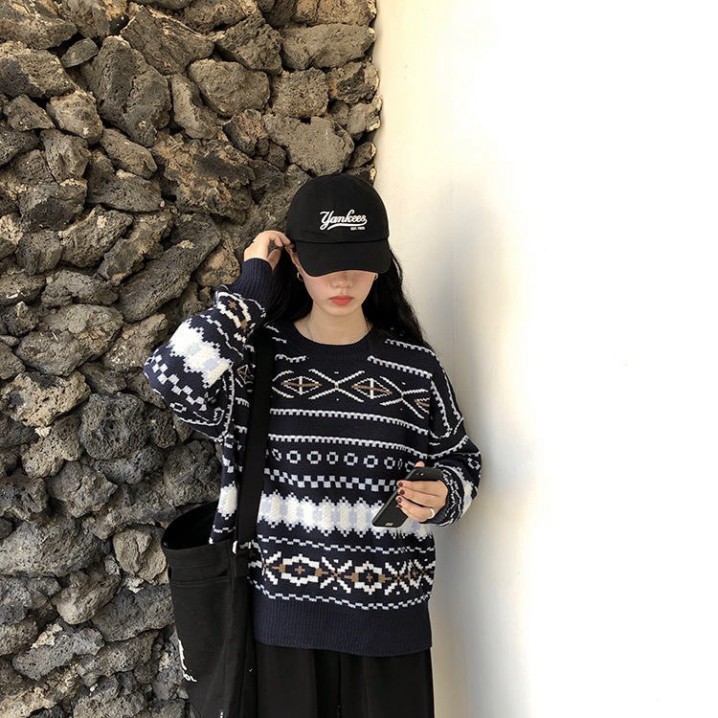 Áo len nữ form rộng dài tay dáng dài họa tiết kẻ caro to kiểu dáng ulzzang cổ tròn hàn quốc LADY QUẢNG CHÂU | BigBuy360 - bigbuy360.vn