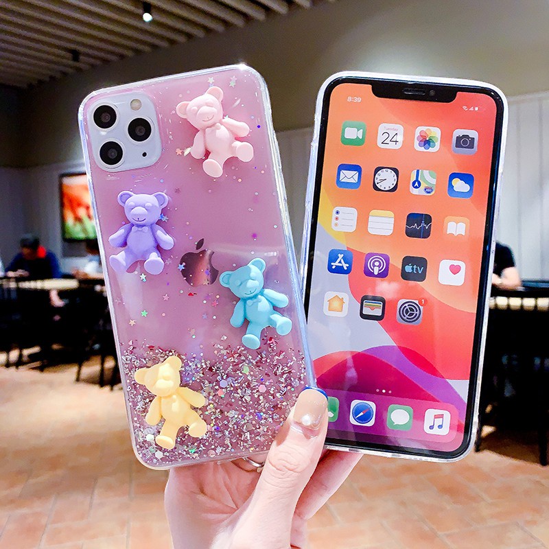 Samsung Galaxy A6 A8 J4 J6 Plus A7 A9 J8 2018 A750 J2 Prime J5 Prime J7 Prime Clear Cartoon 3D Bear Bling Soft Phone Case Back Full Cover