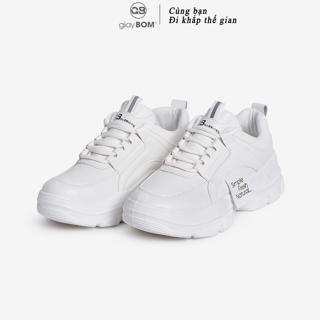 Giày Thể Thao Nữ Độn Đế Giày BOM Sneaker Tăng Chiều Cao Màu Trắng Đen Kem Chất Liệu Da PU giayBOM B888