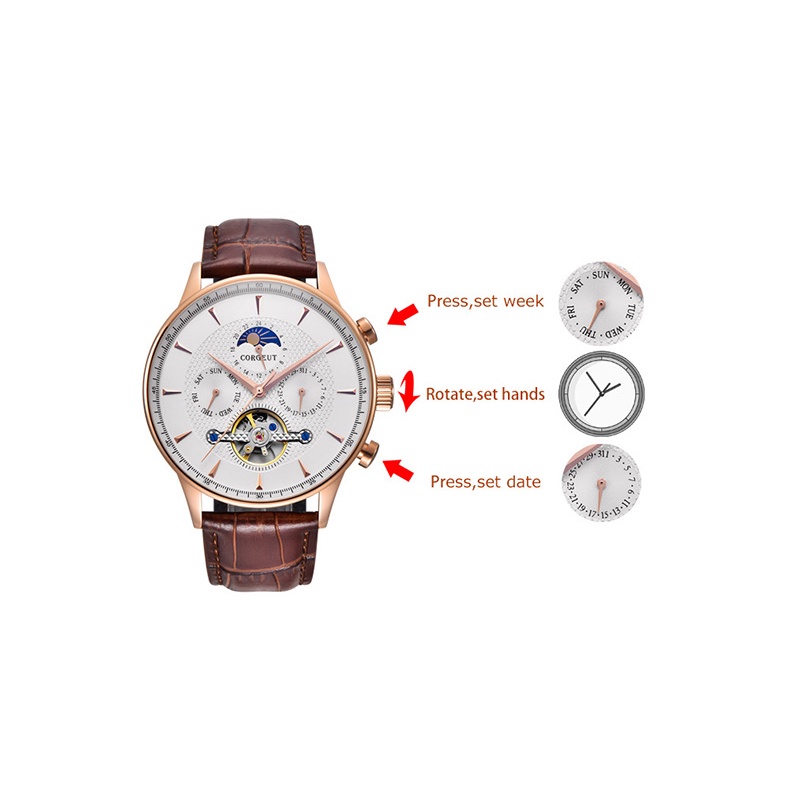 Đồng Hồ Nam Cơ Tự Động Corgeut Nhật Bản,Thời Trang, Cao Cấp-Máy Cơ Automatic Nhật sang trọngTinh Tế đẳng cấp kính saphir