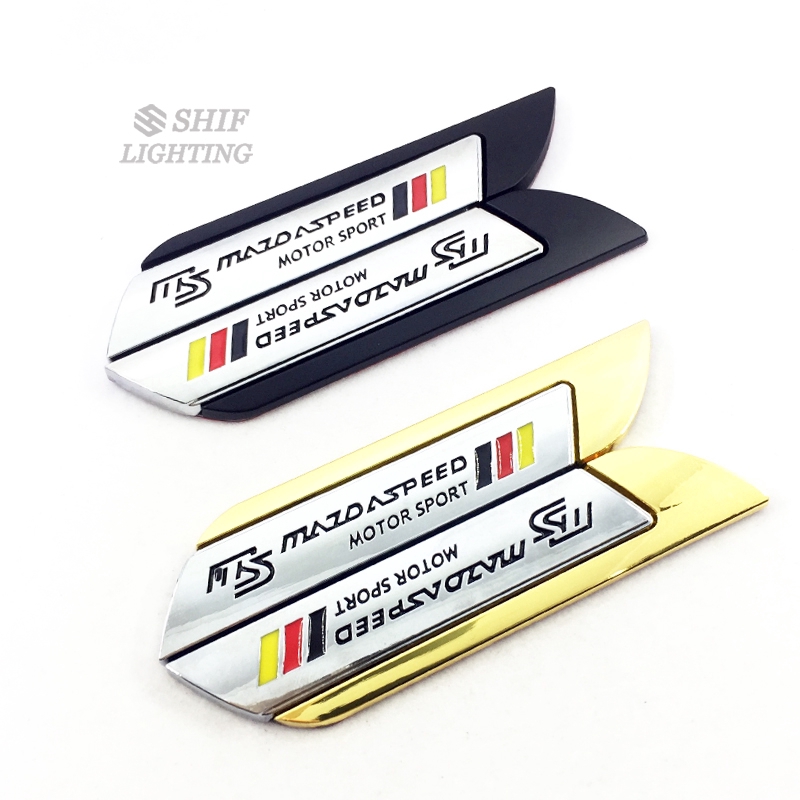 2 x Gold Metal MS MAZDA SPEED Logo Car Auto Body Fender Decorative Emblem Badge Decal Sticker For MAZDA