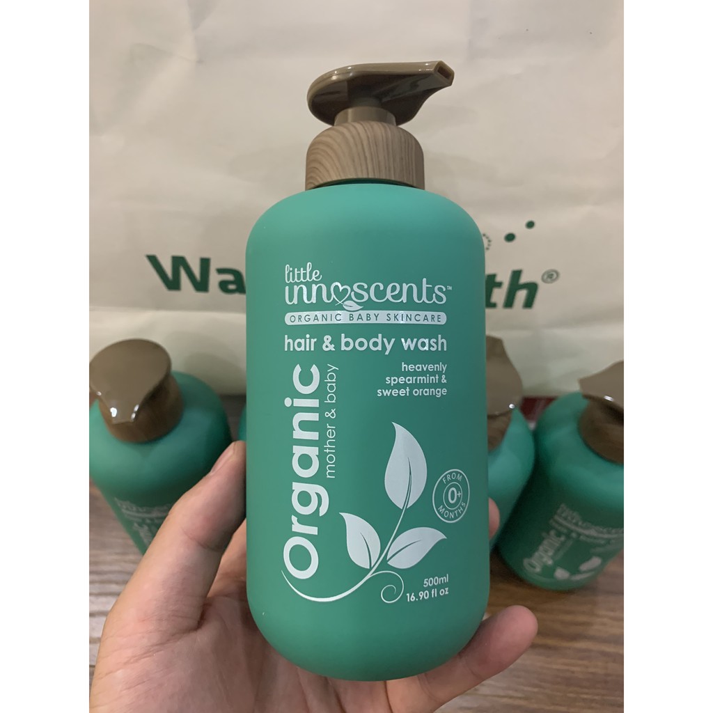 Sữa Tắm Gội Toàn Thân Hữu cơ cho bé Úc Little Innoscents Organic Hương Cam &amp; Bạc hà - Xuất xứ Úc