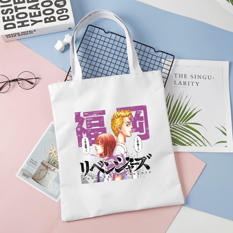 Túi tote vải trắng đeo vai in hình nhân vật TOKYO REVENGERS tiện lợi thời trang anime chibi