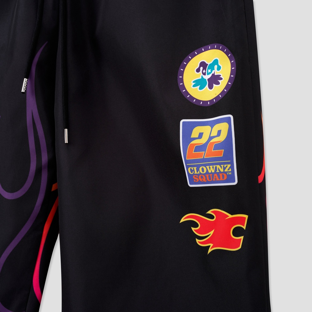 Quần gió cạp chun local brand unisex Clownz Racing Flames Wind form rộng