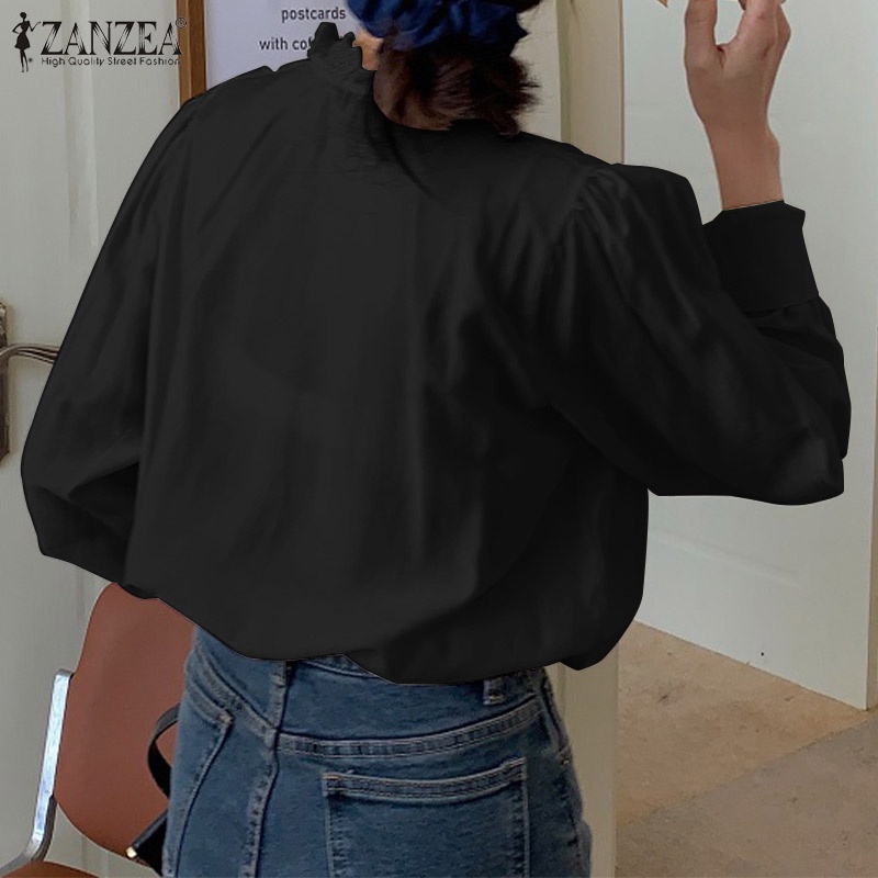 Áo sơ mi nữ ZANZEA tay dài cổ đứng viền ren thời trang Hàn Quốc