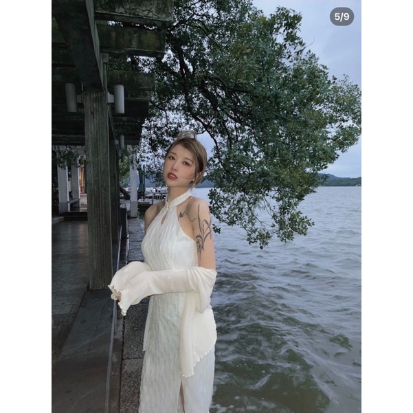 SET ĐẦM MIDI CỔ YẾM TÀU XỐP + ÁO KHOÁC SỌC