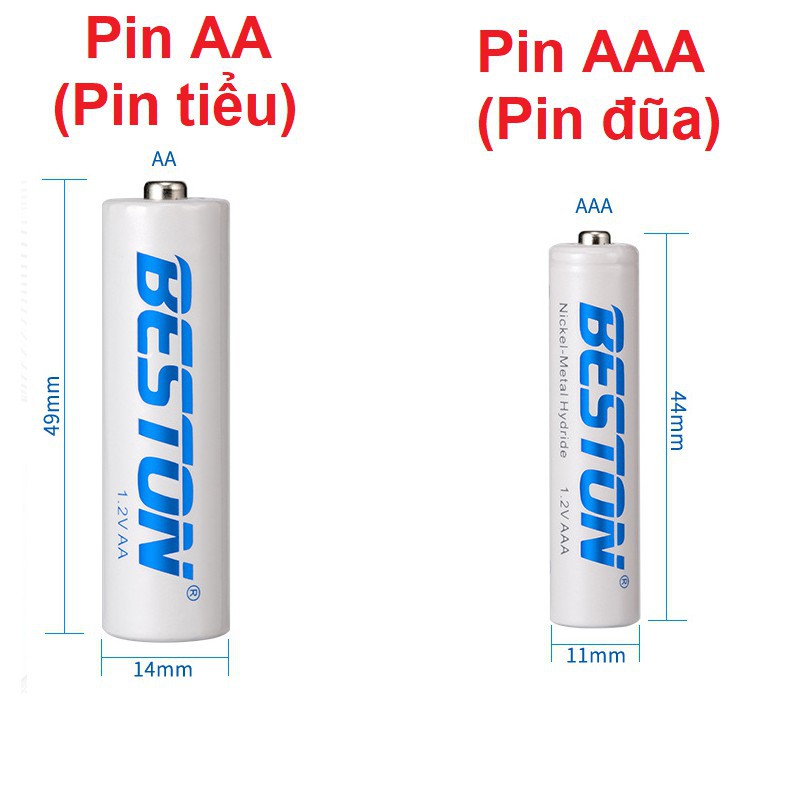 Vỉ 04 Pin tiểu sạc AA (2A) BESTON , Pin sạc dung lượng 1200mAh, 2000mAh, 3000mAh, 3300mAh Tặng kèm hộp đựng pin