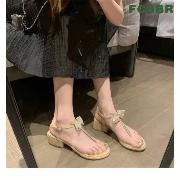 Giày Sandal Đế Bằng Đính Đá Và Nơ Thời Trang Mùa Hè Mới Cho Nữ