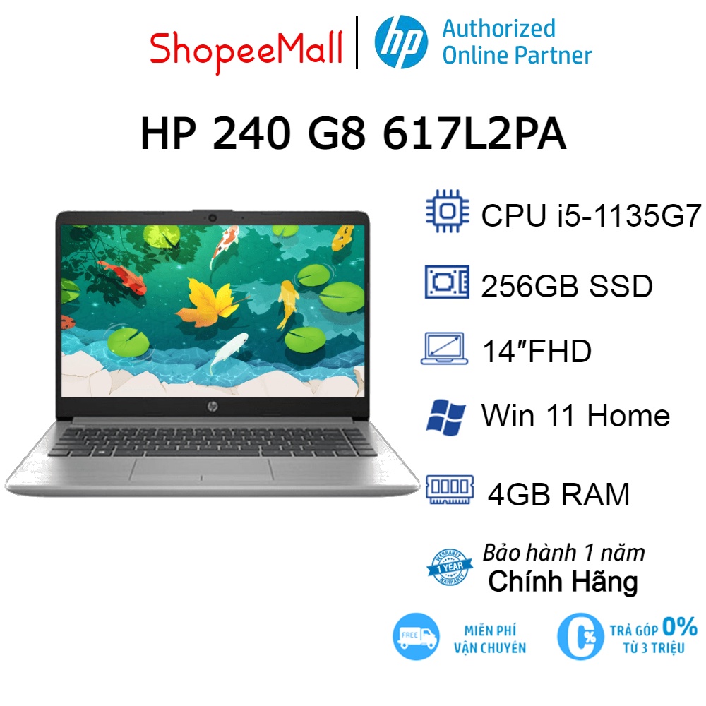 Laptop HP 240 G8 617L2PA i5-1135G7| 4GB| 256GB| OB| 14″FHD| Win 11 (Bạc)