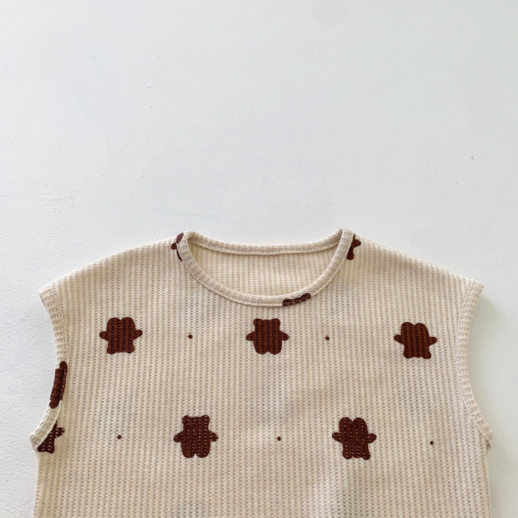 [2023] Đồ Bộ Sát Nách Cotton Tổ Ong Thoáng Mát Cho Bé Trai, Bé Gái