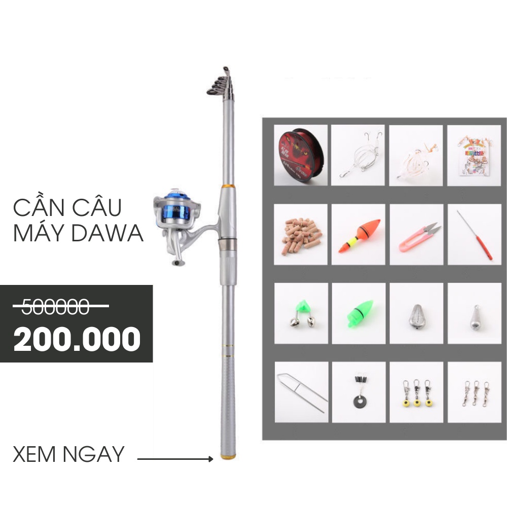 Cần Câu Máy Dawa - Tặng Kèm Máy Câu 3000 Và 15 Món Phụ  Kiện