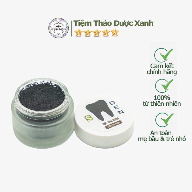 Bột làm trắng răng Tiệm Thảo Dược Xanh bột chà răng DEN than tre hoạt tính - hộp 20gr ( bao bì mới)
