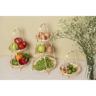 Kệ và mẹt tre tròn dùng trong nhà hàng, trang trí decor