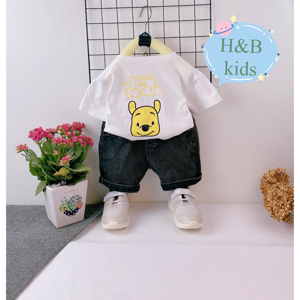 Bộ Gấu Pooh 3 Màu Phối Jean Lửng Dày Dặn Cực Hot Cho Bé 8-20Kg V271- NamKidShop