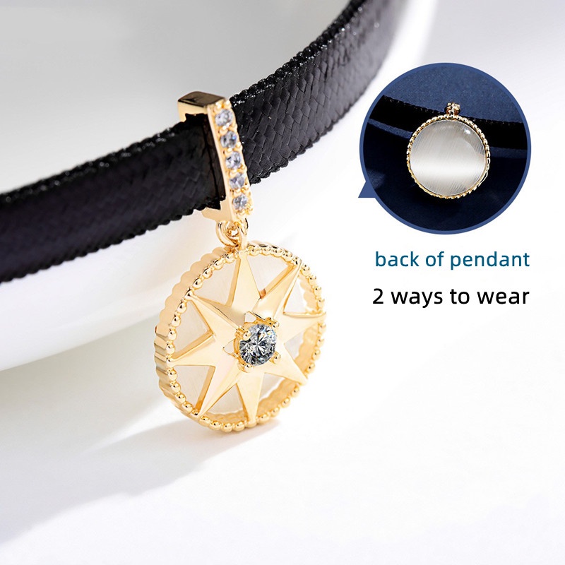 Vòng Cổ choker Da Họa Tiết La Bàn Thời Trang Hàn Quốc