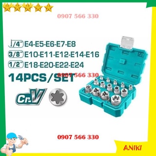 Bộ 14 đầu khẩu tiếp tuýp 1/4 3/8 1/2 inch loại e ngôi sao total ingco 1234