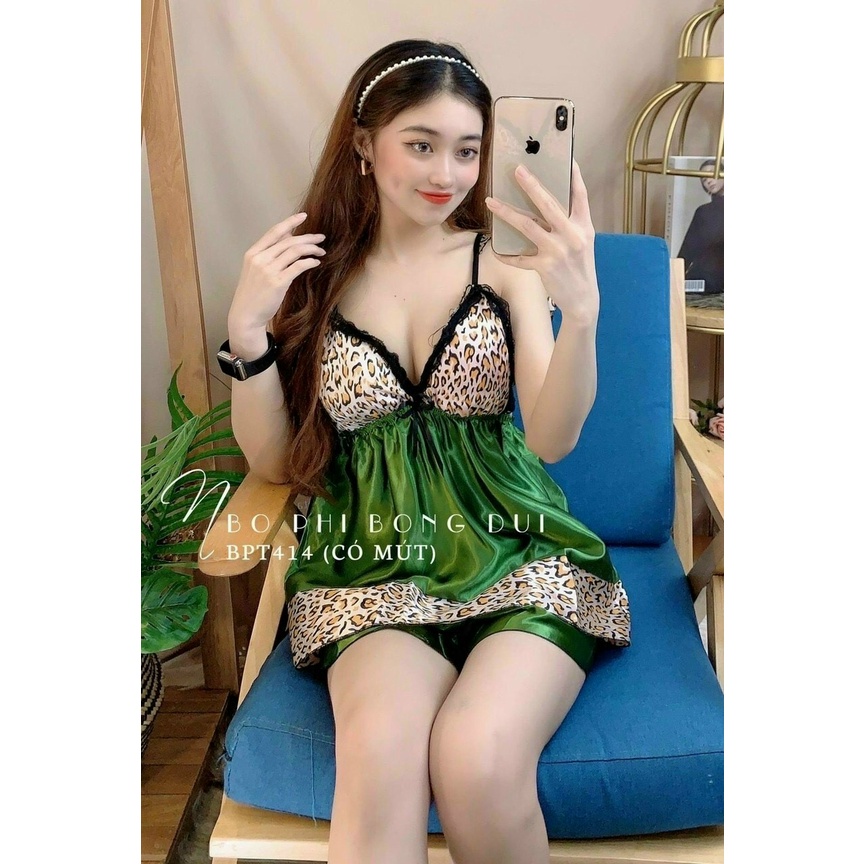 Đồ ngủ sexy,đồ ngủ hai dây phối ren chất lụa phi có mút ngực CARY