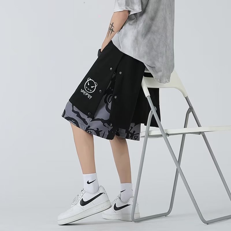 Quần ngắn ống rộng In Họa Tiết Hoạt Hình Phong Cách hip hop Nhật Bản Thời Trang Cho Nam Cỡ M-3XL